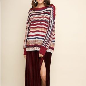 Umgee multicolor striped crochet sweater NWT